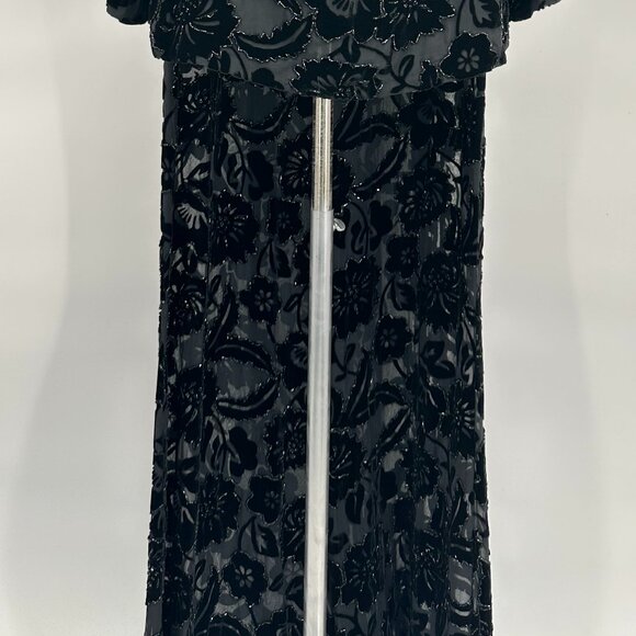 Vintage 1990s Carmen Marc Valvo Black Rayon Silk Velvet Beaded Evening Ensemble - Picture 4 of 5